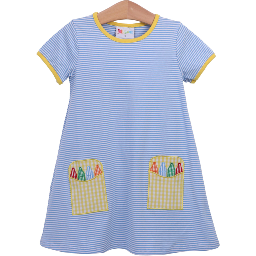 Crayon Pocket Dress Blue Stripe