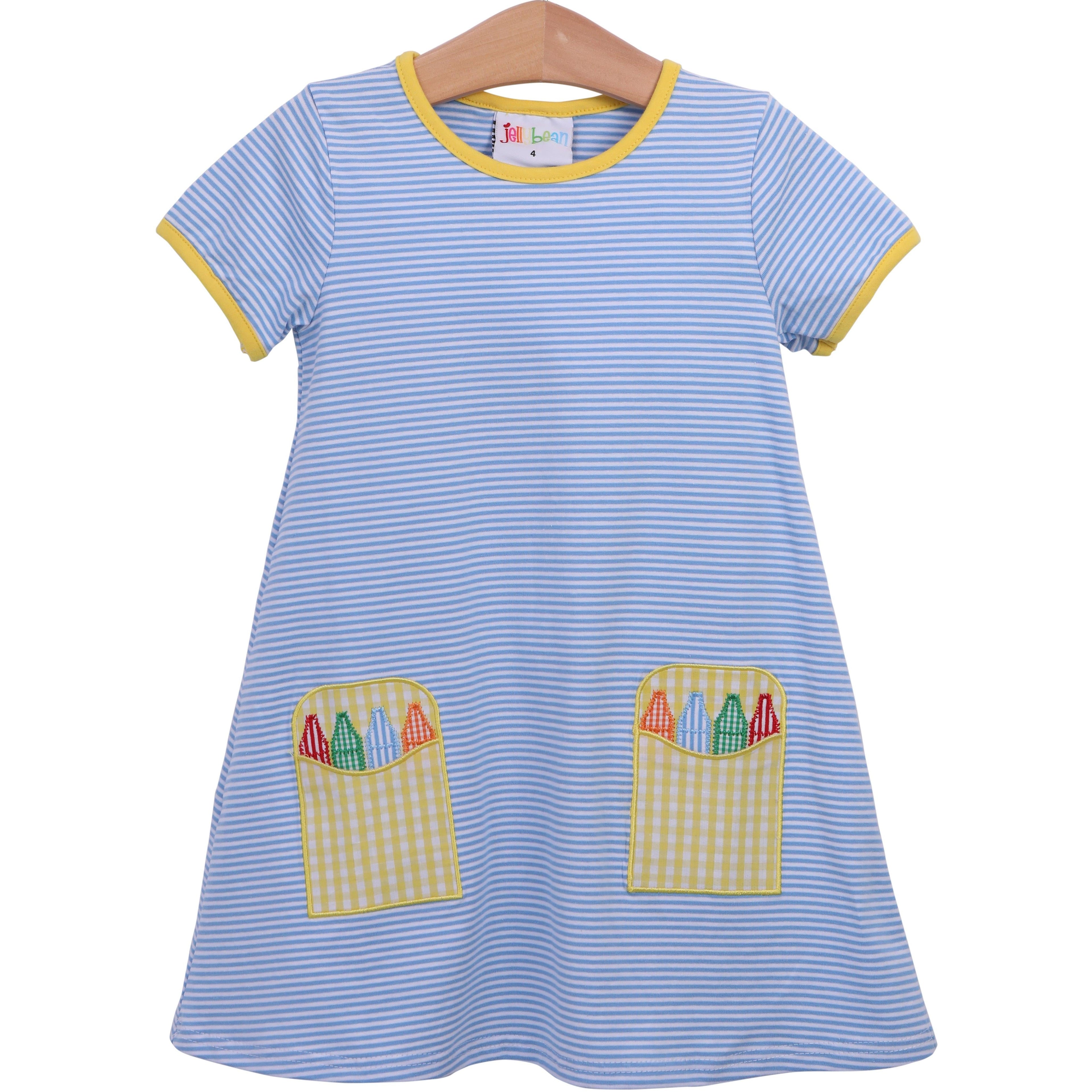 Crayon Pocket Dress Blue Stripe