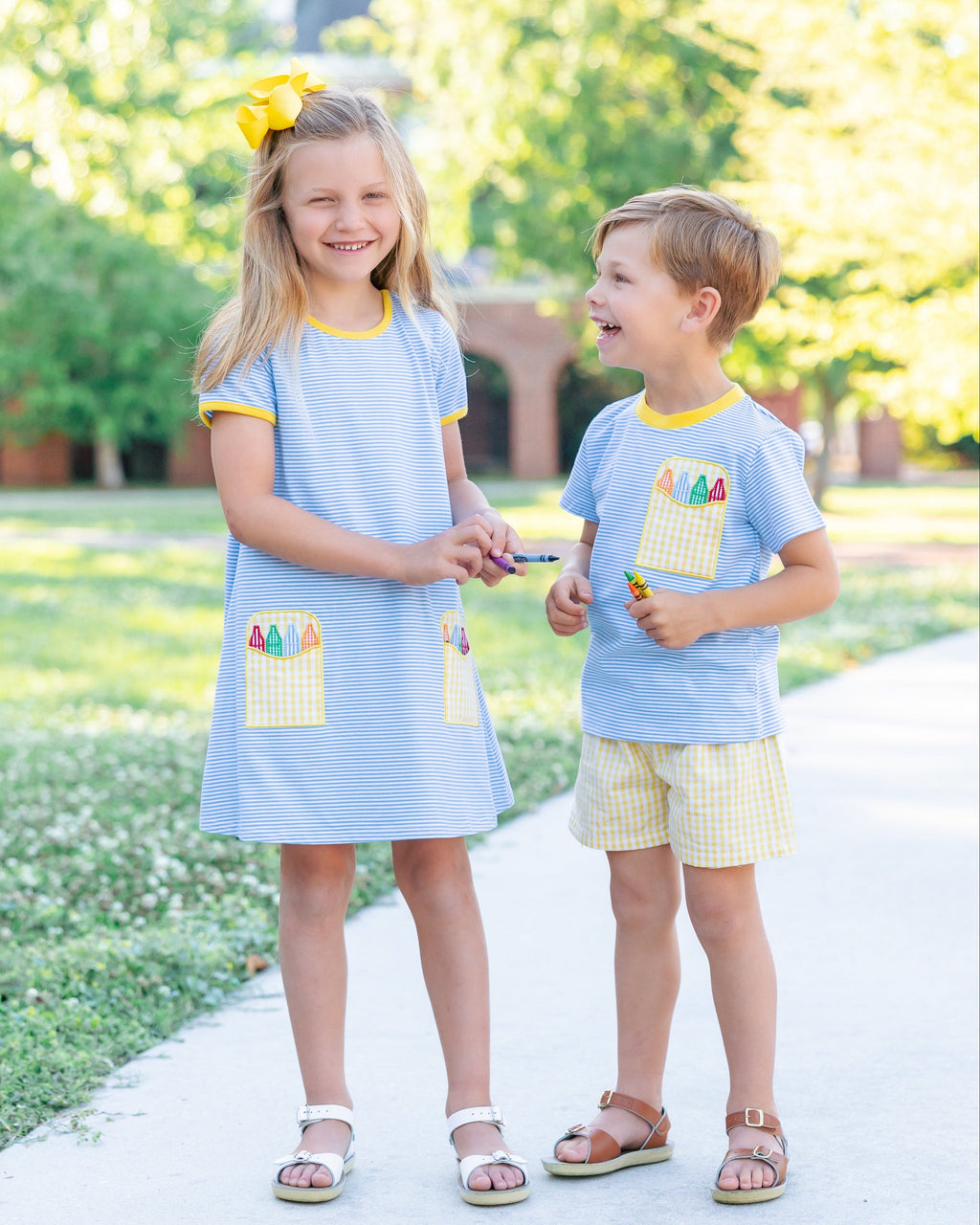 Crayon Pocket Dress Blue Stripe