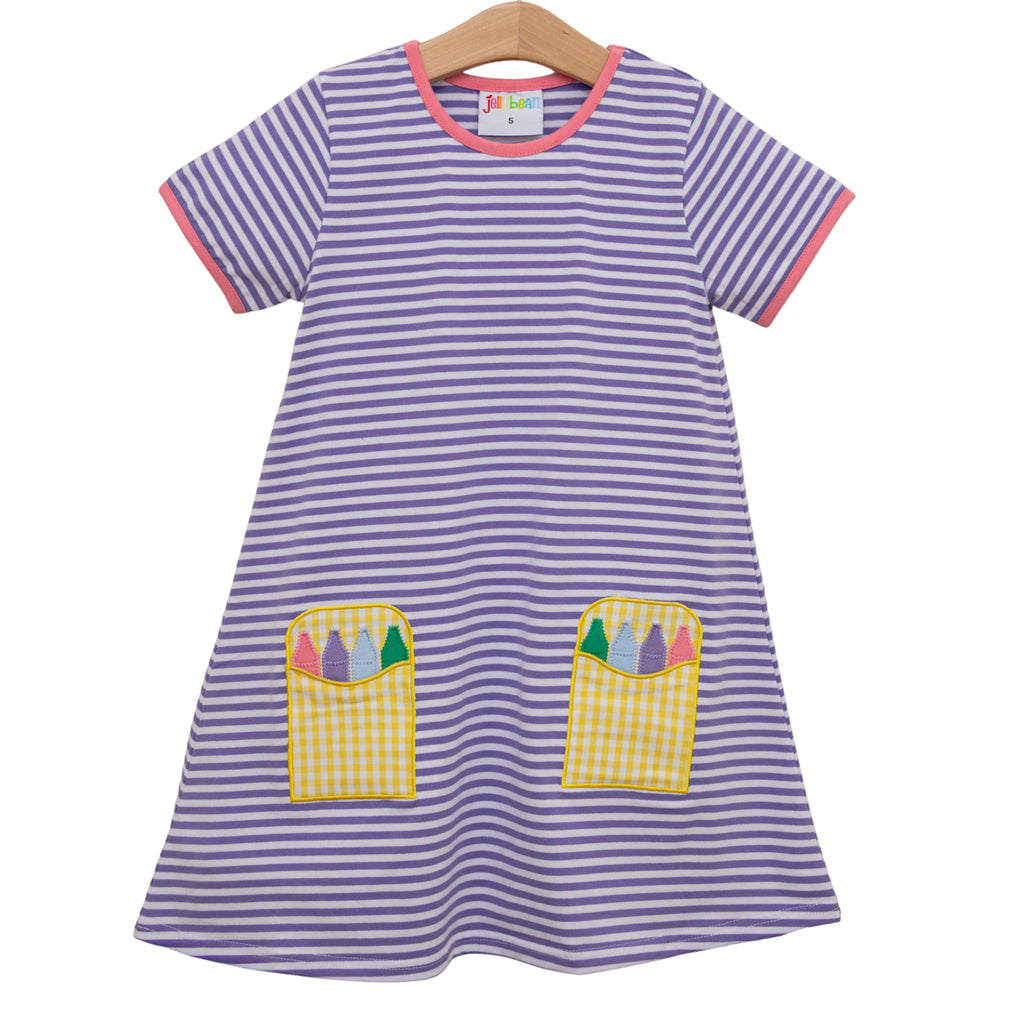 Crayon Pocket Dress Purple Stripe