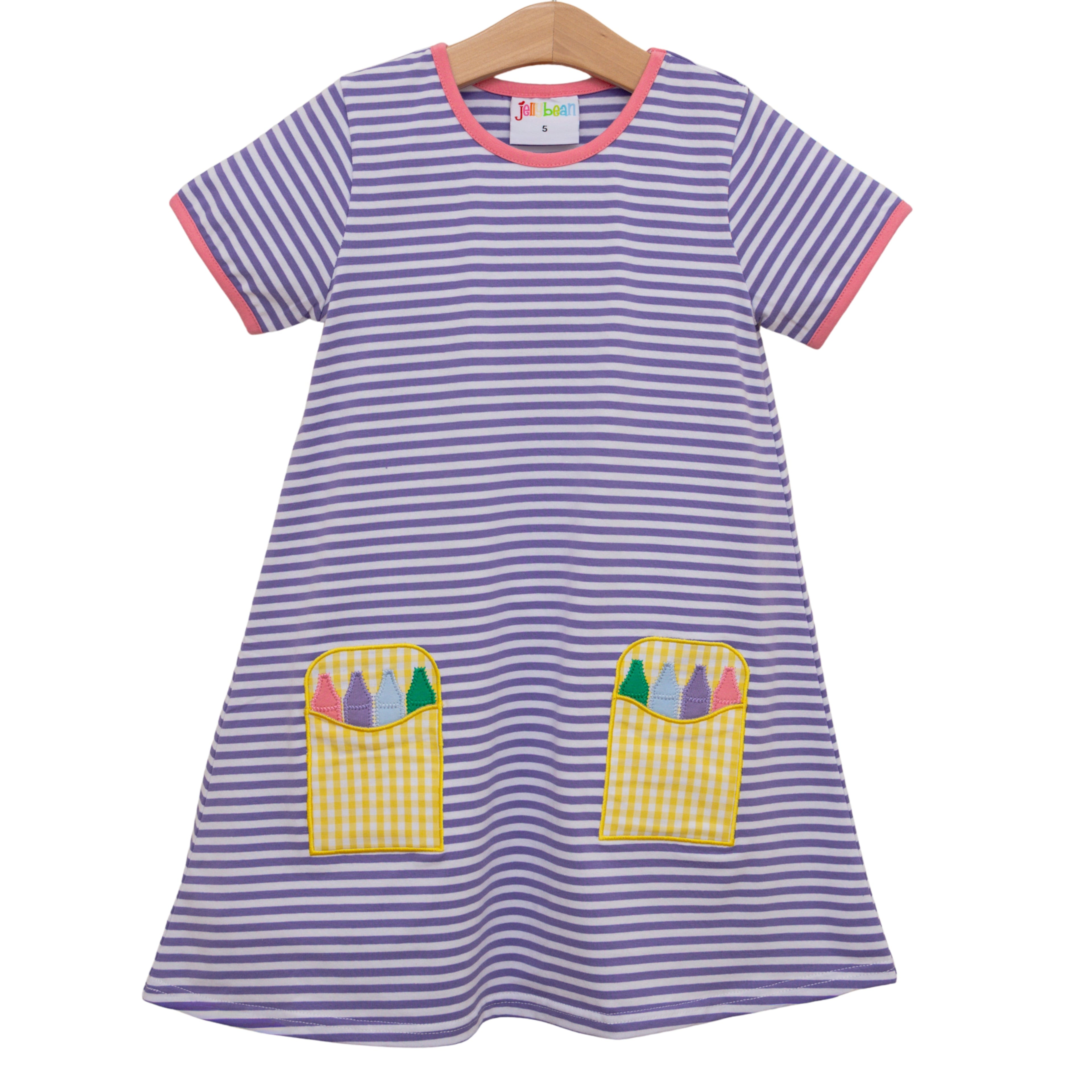 Crayon Pocket Dress Purple Stripe