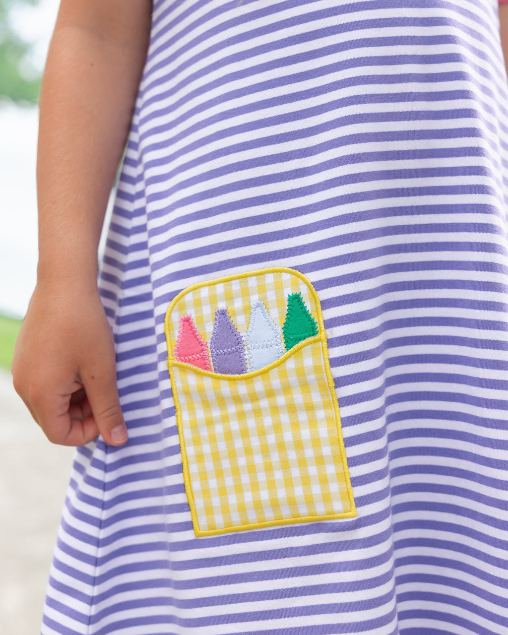 Crayon Pocket Dress Purple Stripe